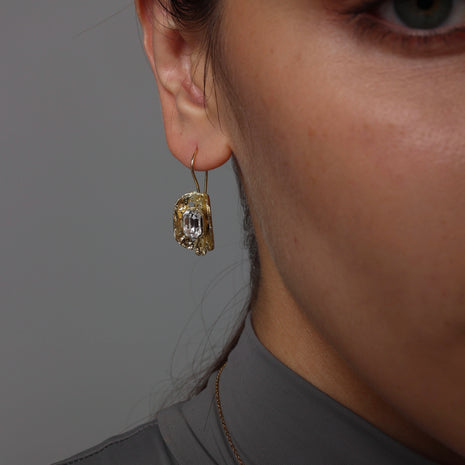 Aurora Bronze Drop Earrings with White Crystal