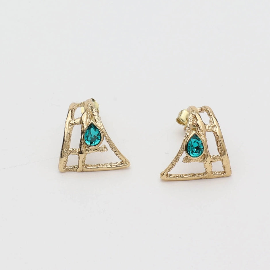 Bronze Stud Earrings with Aqua Bohemica & White Crystals