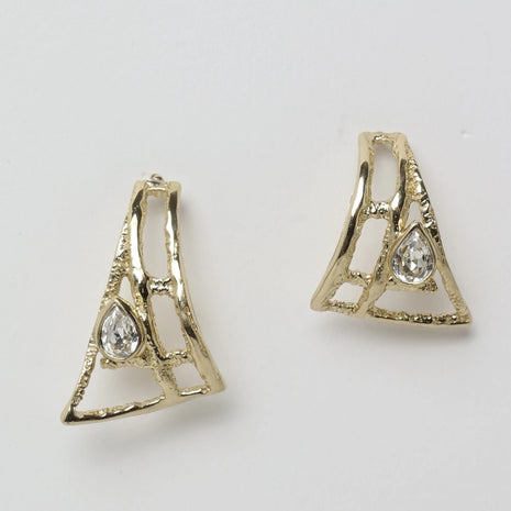 Bronze Stud Earrings with Aqua Bohemica & White Crystals