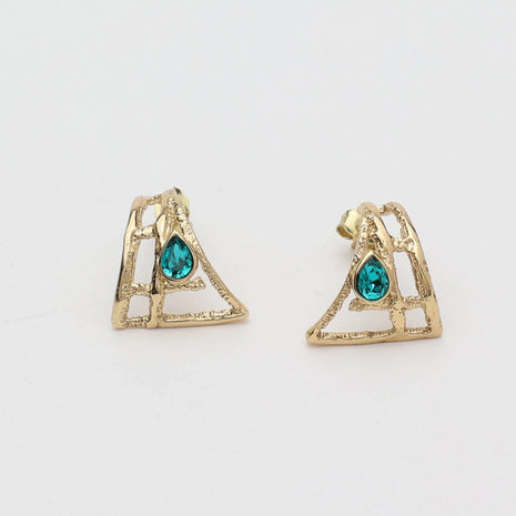 Bronze Stud Earrings with Aqua Bohemica & White Crystals
