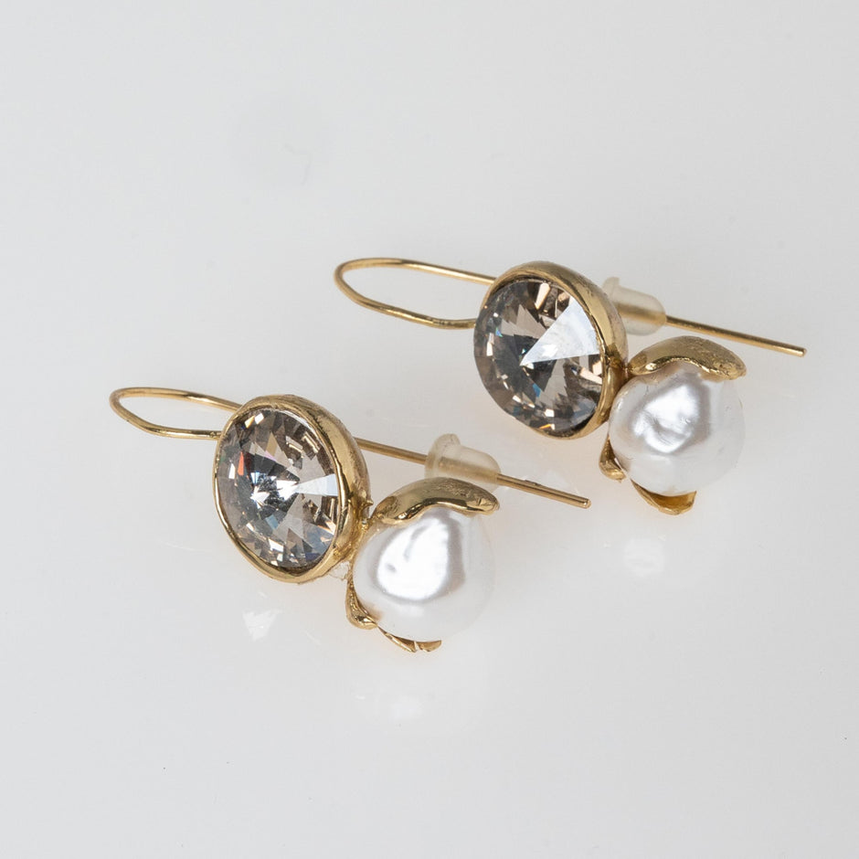 Creamrose Light Pearl & Velvet Crystal Brass Earrings