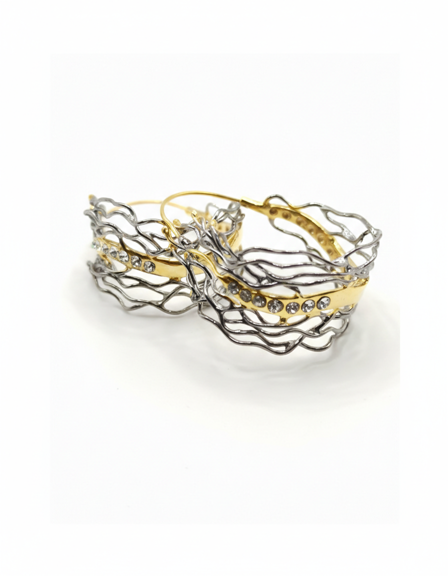 Woven Two-Tone Zircon Hoop Earrings