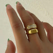 Gold-Plated Stainless Steel Chain Ring with Rectangular Zircon