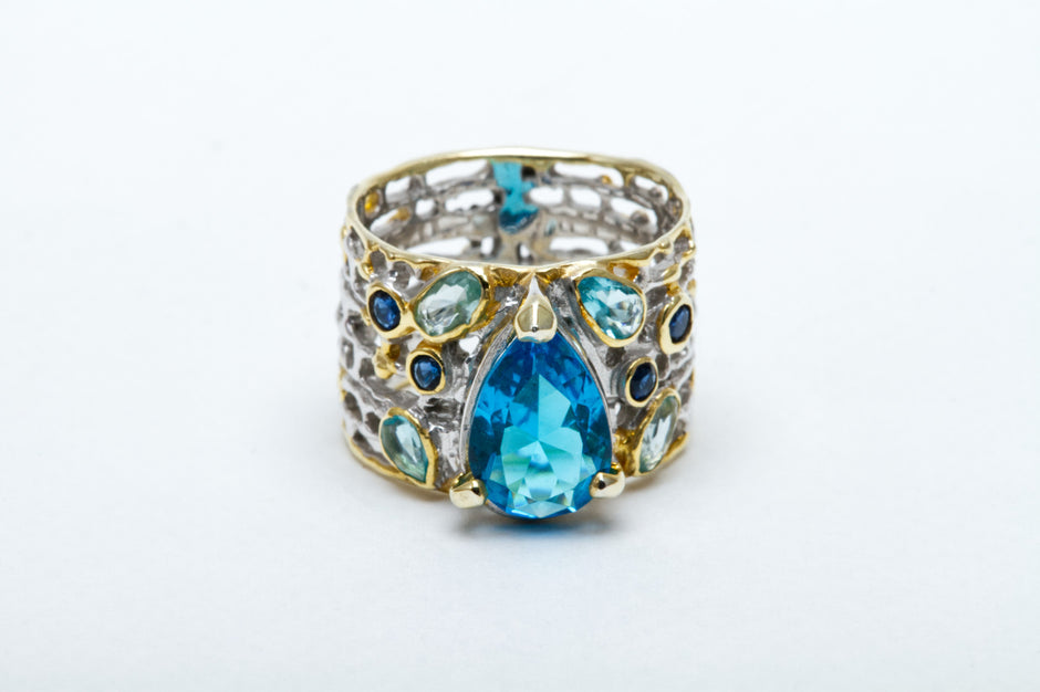 Sterling Silver Ring with Apatite and Multitone Blue Topaz