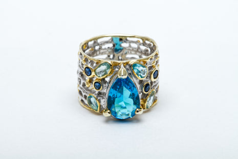 Sterling Silver Ring with Apatite and Multitone Blue Topaz