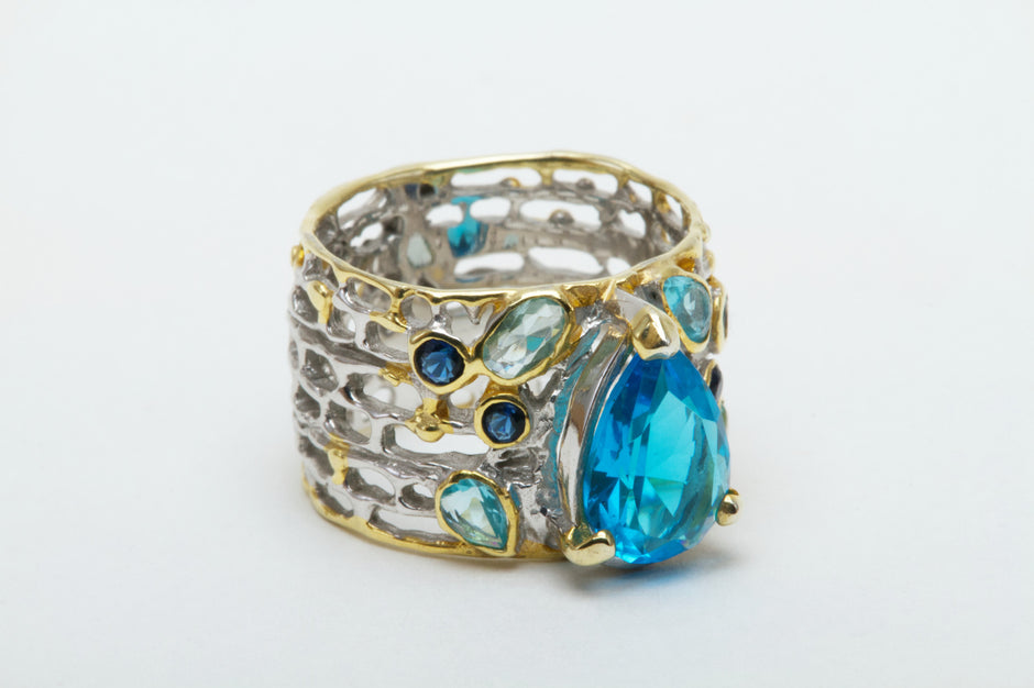 Sterling Silver Ring with Apatite and Multitone Blue Topaz