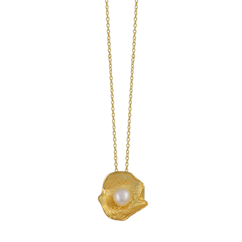 Gold-Plated Sterling Silver Necklace with Natural Pearl Pendant