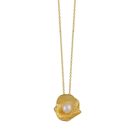 Gold-Plated Sterling Silver Necklace with Natural Pearl Pendant