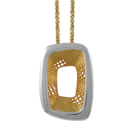 Sterling Silver Geometric Pendant Necklace with Gold Accents