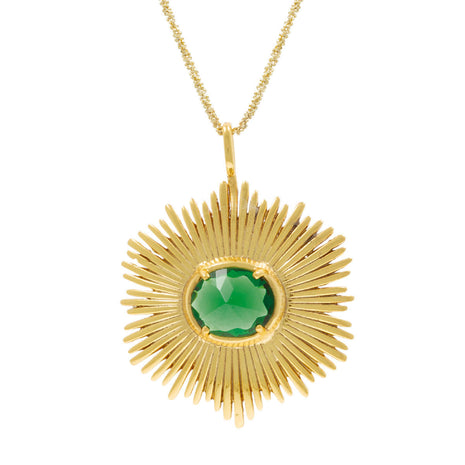 Emerald Sunburst Pendant Necklace — Gold-Plated Sterling Silver