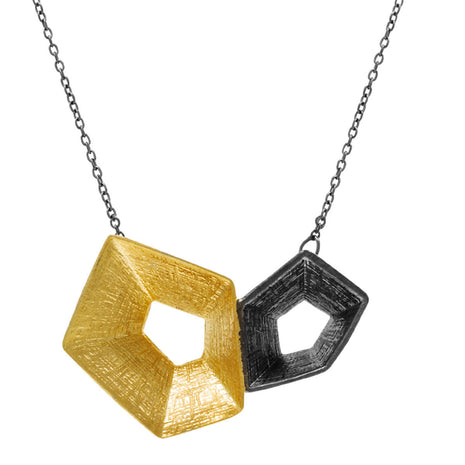 Sculptural Silver Necklace with Gold & Black Plating