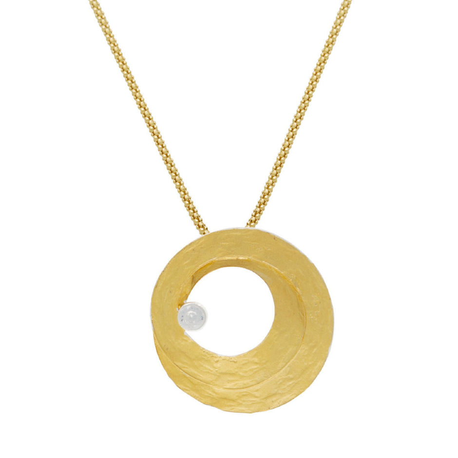 Gold-Plated Sterling Silver Pendant Necklace with White Zircon