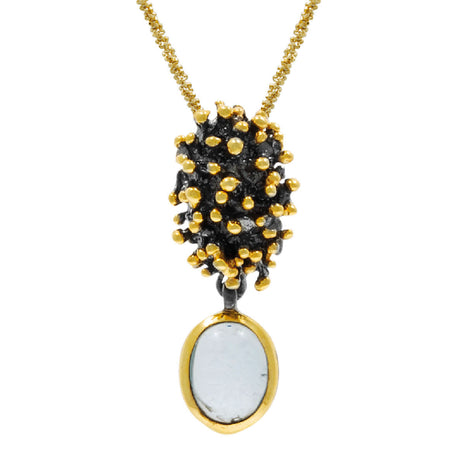 Aquamarine Silver 925 Necklace with Gold & Black Plating