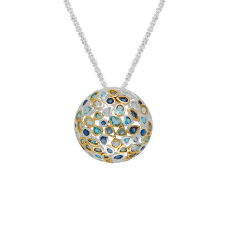Sterling Silver Necklace with Swiss Blue and London Blue Topaz