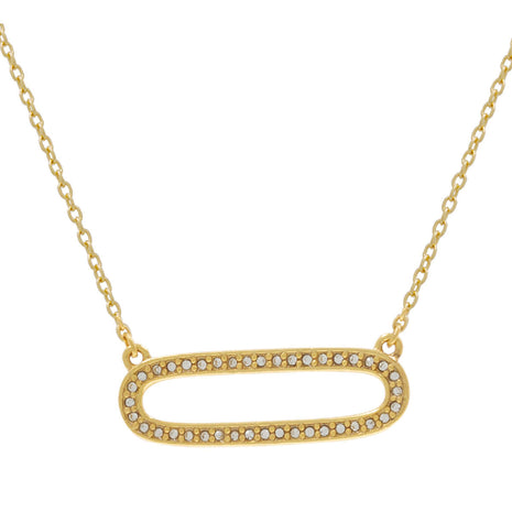 Sterling Silver Oval Pendant Necklace with Gold Plating and Zircon