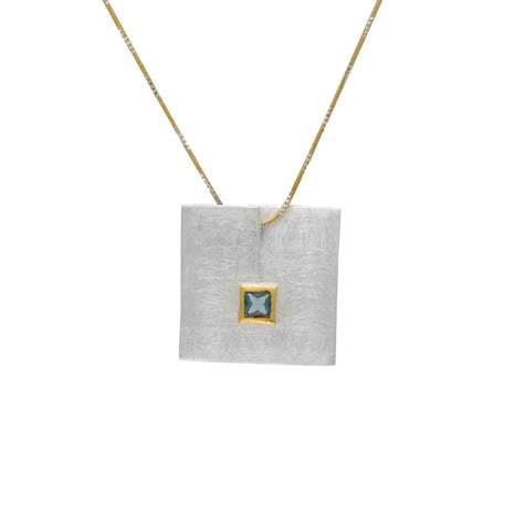 Swiss Blue Topaz Sterling Silver Square Pendant Necklace — Silver & Gold Plated