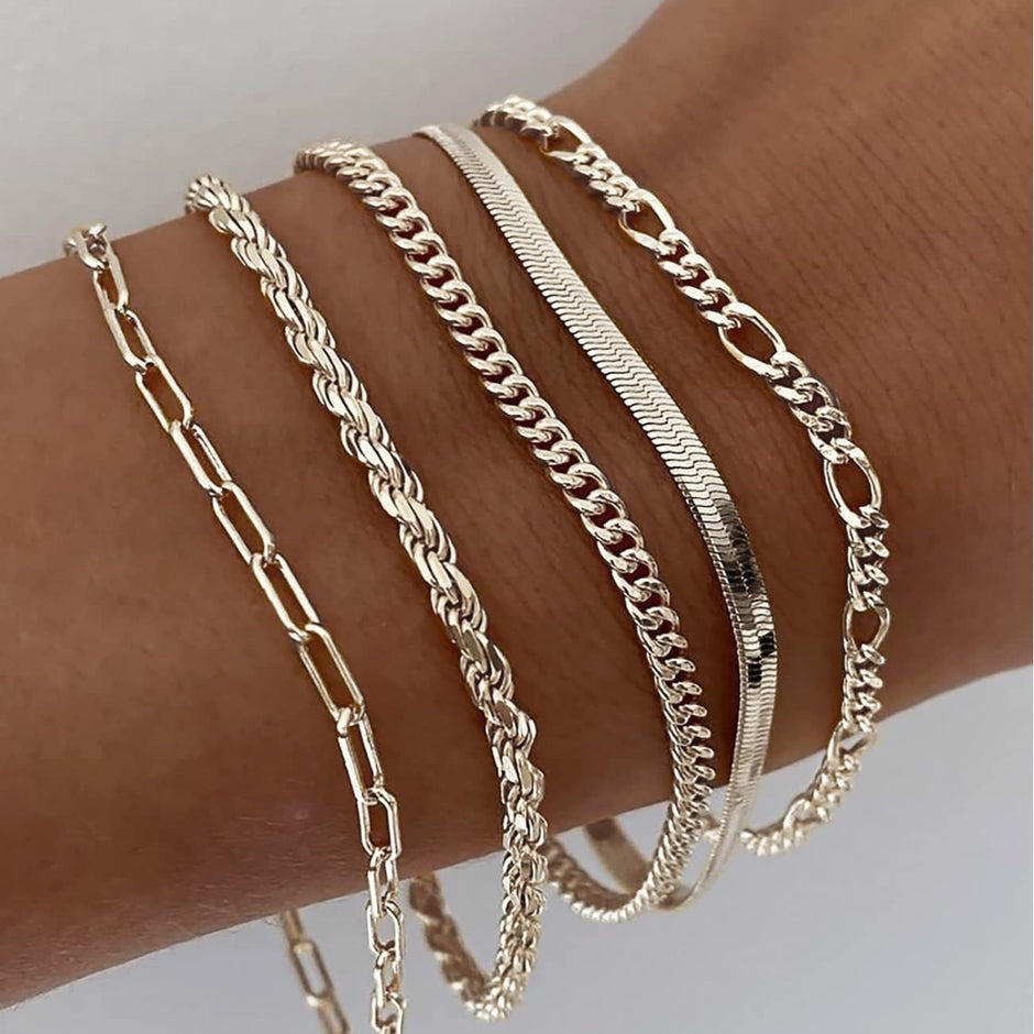 Gold-Plated Chain Bracelet Set in Bronze