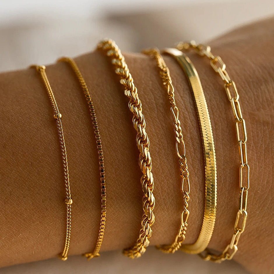 Gold-Plated Chain Bracelet Set in Bronze