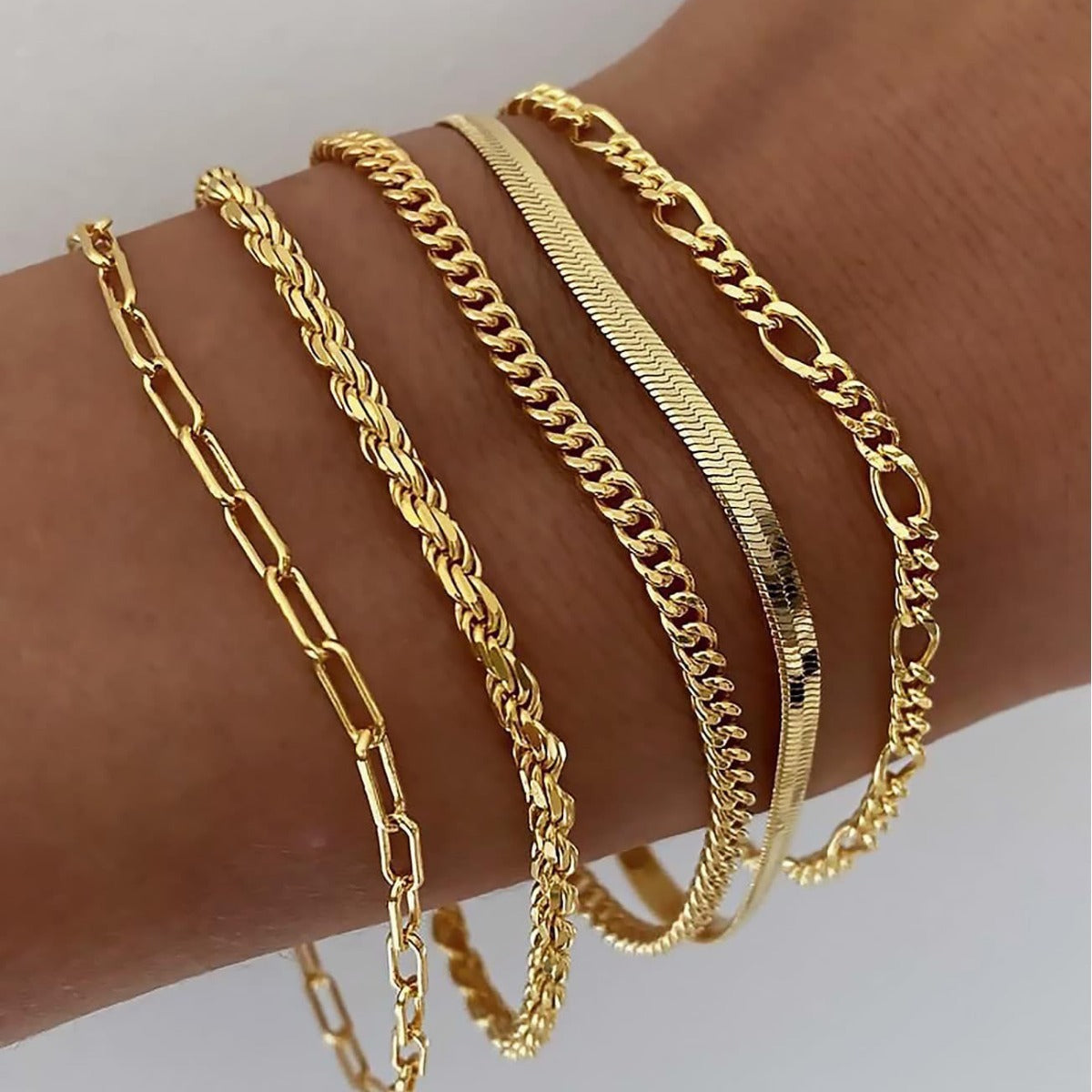 Gold-Plated Chain Bracelet Set in Bronze
