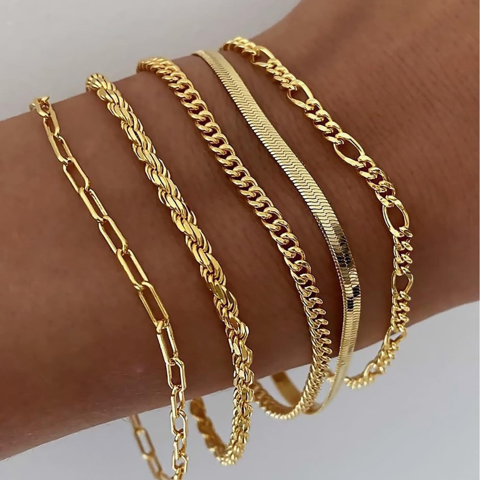 Gold-Plated Chain Bracelet Set in Bronze