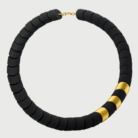 Black Onyx Necklace with Matte 24K Gold Elements