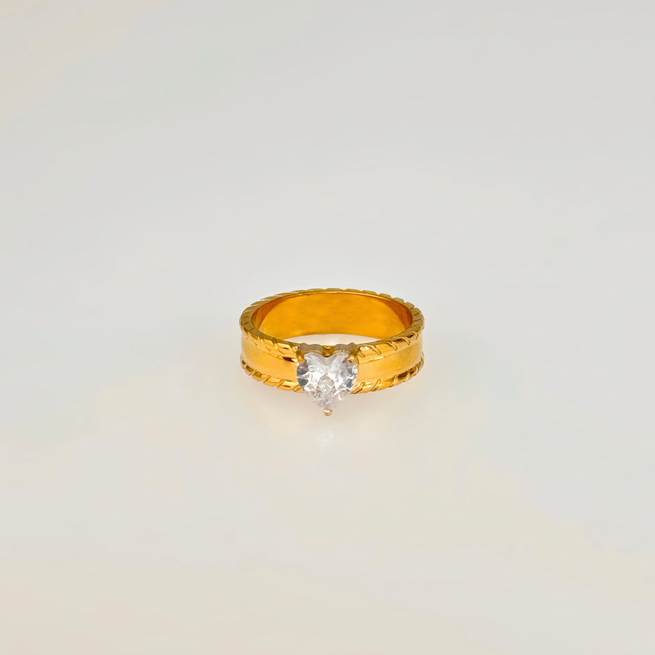 Gold-Plated Stainless Steel Ring with Heart-Shaped Zircon
