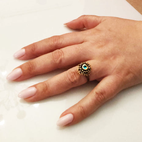 Sterling Silver Ring with Black and Gold Plating and Swiss Blue Topaz