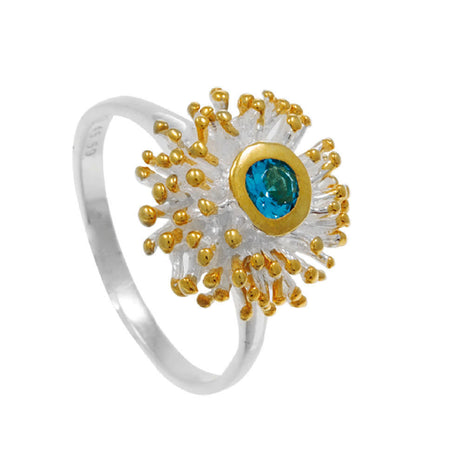 Sterling Silver Organic Ring with Swiss Blue Topaz