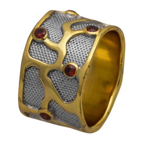 Red Garnet Silver 925 Ring with Gold Plating