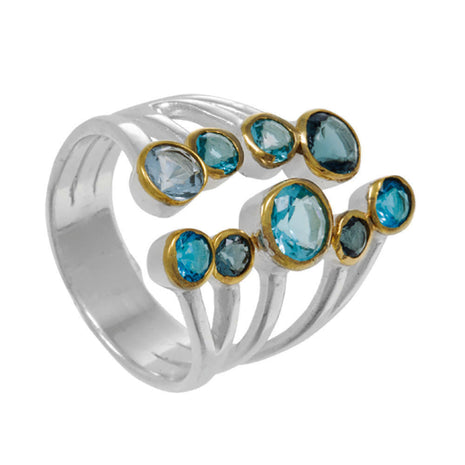 Sterling Silver Ring with Blue Topaz Trio