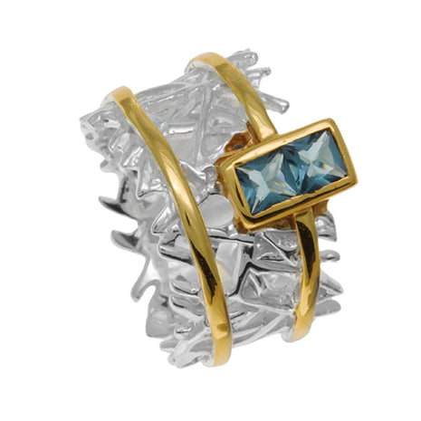 Sterling Silver Branch-Inspired Ring with Swiss Blue Topaz
