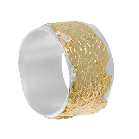 Sterling Silver Organic Textured Ring with Silver and Gold Plating