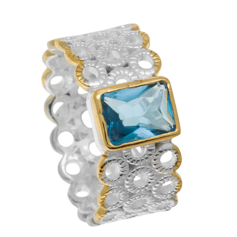 Swiss Blue Topaz Silver 925 Ring with Gold Plating