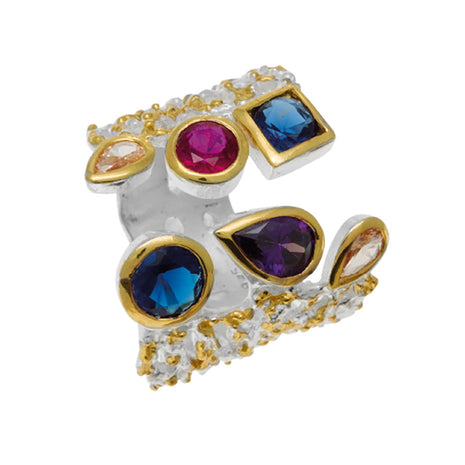Sterling Silver Statement Ring with Multicolour Gemstones