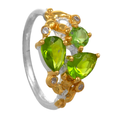 Peridot & White Zircon Silver 925 Ring with Gold Plating