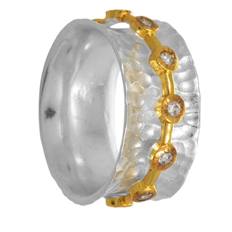 Silver 925 Ring with Gold Plating and White Zircon
