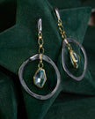 Sculptural Silver and Gold-Toned Earrings with Aquamarine