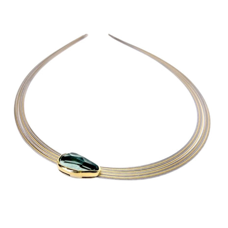 Sterling Silver Necklace with Green Amethyst and 18K Gold Details