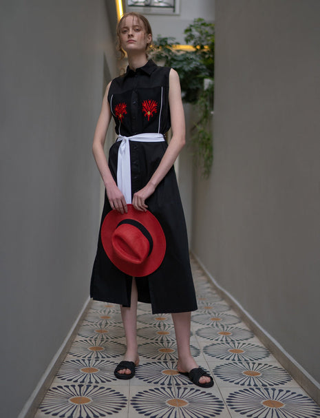 TYCHE Sleeveless Embroidered Shirt Dress – Cotton Summer Midi by KLOTHO