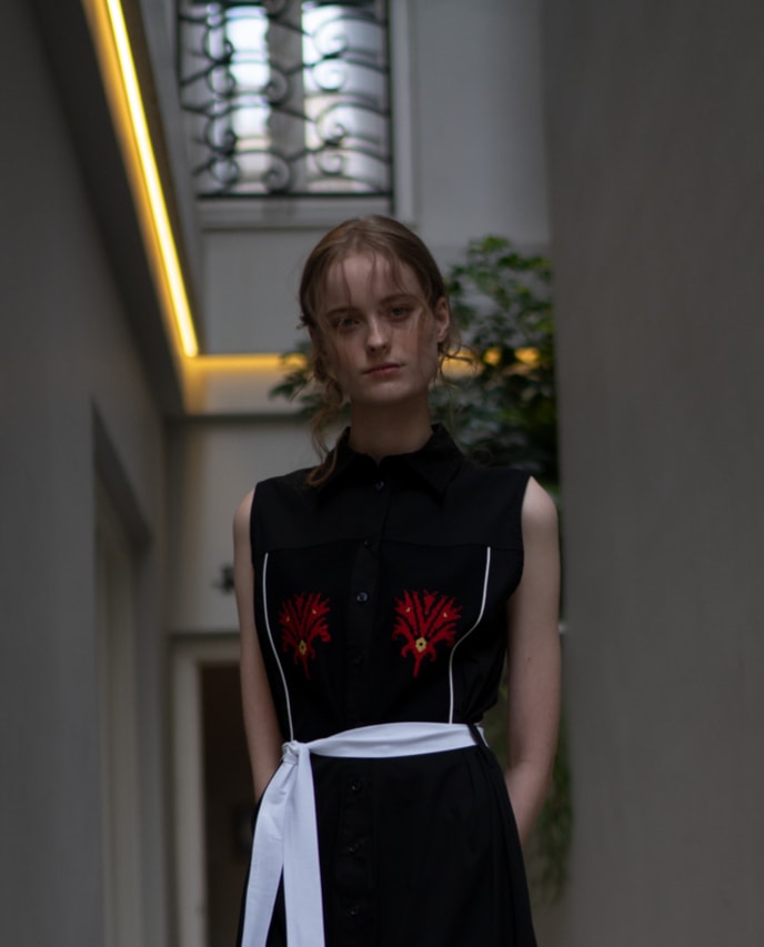 TYCHE Sleeveless Embroidered Shirt Dress – Cotton Summer Midi by KLOTHO