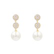 AV gold-plated 925 sterling silver double halo zirconia earrings with round pearl drops, 4 cm
