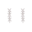 AV floral drop earrings with three linked flower motifs and white zirconia in 925 sterling silver