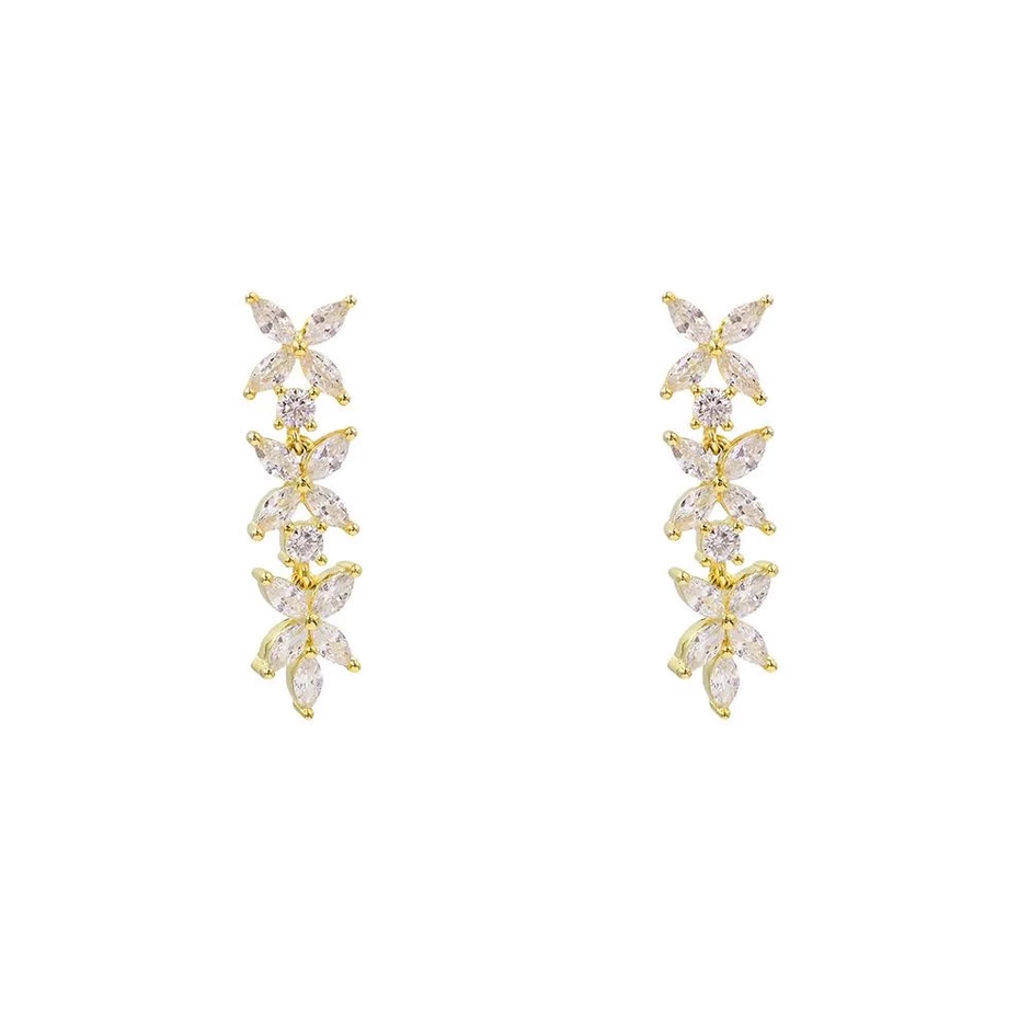 AV gold-plated 925 sterling silver floral drop earrings with white zirconia