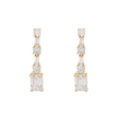 AV yellow-plated 925 sterling silver geometric earrings with round and rectangular white zirconia, 4 cm