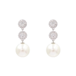 AV polished white-finish 925 sterling silver drop earrings with white zirconia and pearl, 4 cm
