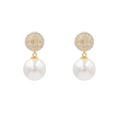 AV yellow-plated 925 sterling silver round zirconia halo earrings with pearl drops, 2 cm