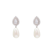 AV polished white-finish 925 sterling silver teardrop earrings with zirconia and pearl drops