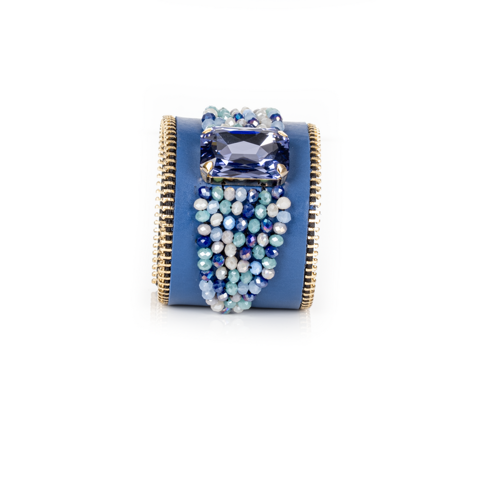 Azure Cascade blue leather crystal cuff by The Dark Atelier