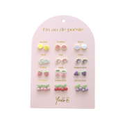A Year of Fruity Poetry – 12-Pair Ceramic Earrings for Kids (Nickel-Free)