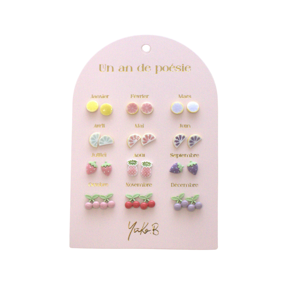 Kids Stud Earrings Set with Fruit-Shaped Ceramic Motifs in Stainless Steel